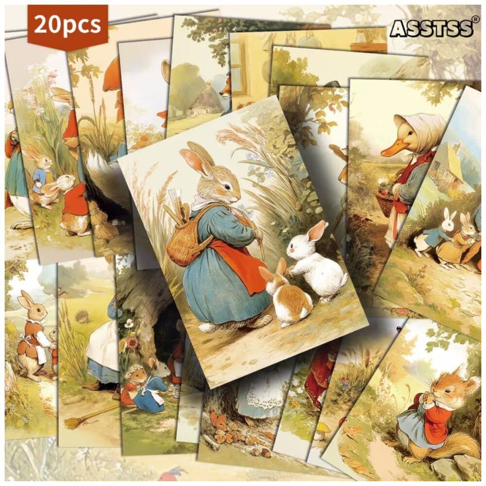 Whimsical Junk Journal & Scrapbooking Nostalgic Nursery Rhyme Rabbit Theme Cards